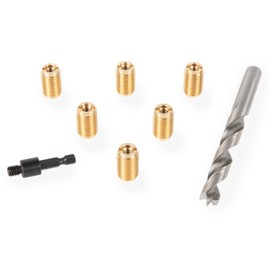 E-Z LOK EZ-400-510 Threaded Inserts for Wood Installation Kit,  Brass Thread Inserts, 5/16-18 Internal Threads, 1.00" Length, 6 Inserts, 1 Drill, 1 Installation Tool
