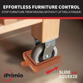 iPrimio No Lift Wheel Stoppers for Rolling Furniture - Bed and Furniture Stopper - Requires No Lifting of Bed - Keeps Bed and Furniture from Sliding Bed Caster Stopper - Solid Rubber (4 Pack, Brown)