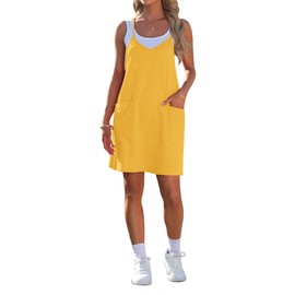 AUSELILY Womens Summer Dress 2025 Sleeveless Casual Mini Dress Spaghetti Strap Short Dresses with Pockets Yellow XS