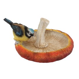 Fachhandel Plus Bird Bath Made of Polyresin in Mushroom Shape, Hand-Painted, Decorative Garden Decoration for Garden and Balcony, Various Models (Blue Tit)