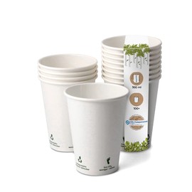 BIOZOYG Pack of 100 Coffee Cups Paper Cups 300 ml / 12 oz Diameter 90 mm White with Environmental Icons - Disposable Cups Plastic-Free - Cups from Sustainable Forestry - Coffee Cups Disposable