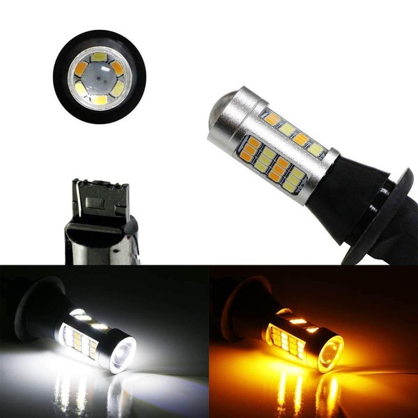 iJDMTOY (2) High Power 42-SMD 7440 Dual-Color Xenon White LED Daytime Running Lights/Amber Yellow Turn Signal Lights Conversion Kit