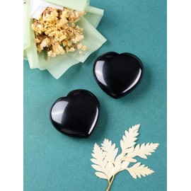 CrystalTears 2.4” Black Obsidian Crystal Heart Stone Natural Love Heart Healing Gemstone Gifts for Women Christmas Polished Pocket Stone for Reiki Healing Home Decor Valentines Day Gifts for Her