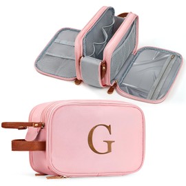 YOOLIFE Friend Gifts for Women - Monogram Toiletry Bag Makeup Bag for Women, Travel Essentials Gifts for Mom Wife Grandma Friend Birthday Gifts Letter G Pink