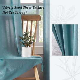 Melodieux Teal Velvety Semi Sheer Curtains 84 Inch Length for Bedroom, Living Room Natural Cotton Texture Rod Pocket Window Sheer Drapes, 52 by 84 Inch (2 Panels)
