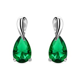 Orovi 9ct (375) Gold Jewellery Women's Drop Earrings White Gold with Gemstone/Birthstone Sapphire/Ruby/Emerald/Amethyst/Aquamarine/Topaz Earrings, Gold, Emerald