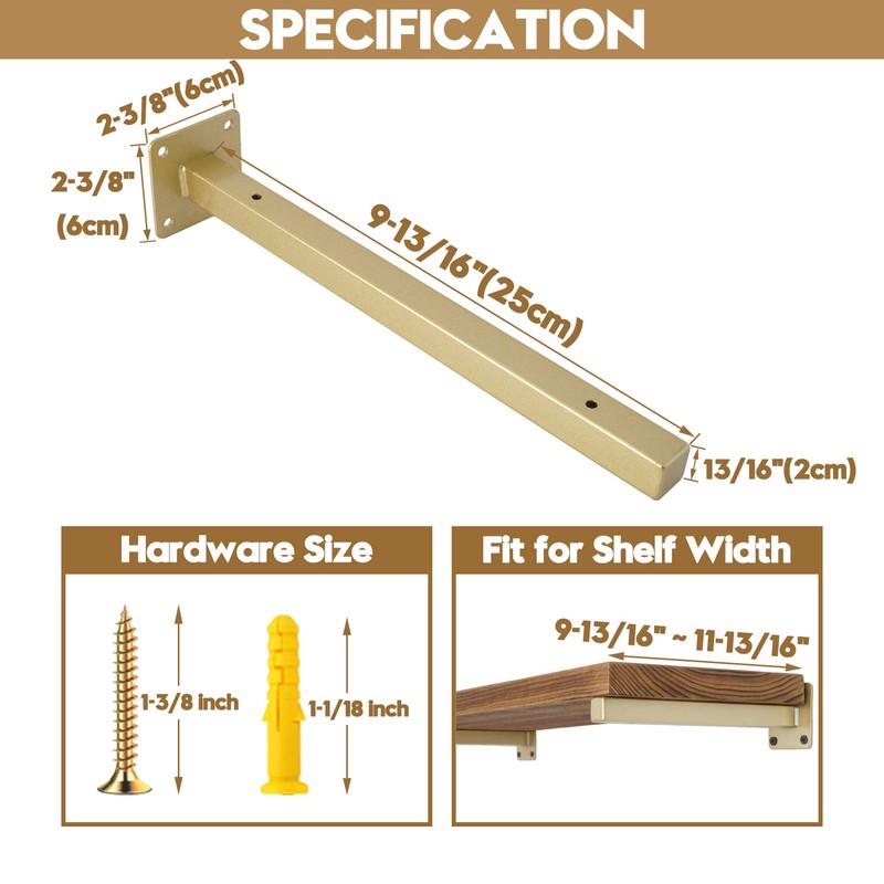 AddGrace 4 Pack Shelf Brackets Wall Mounted Gold Shelf Brackets