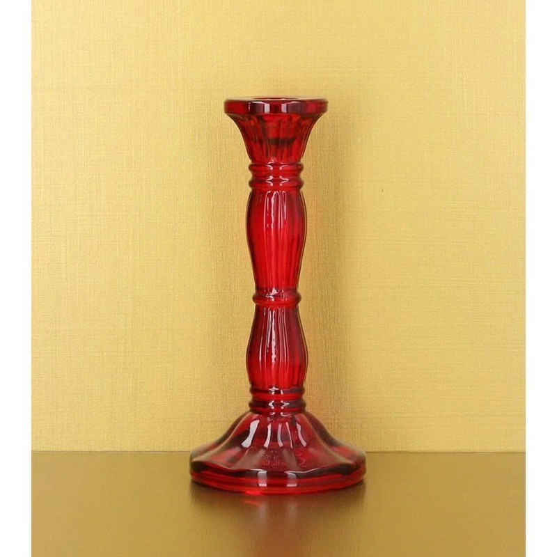 Gisela Graham Red Glass Moulded Candlestick (Large)