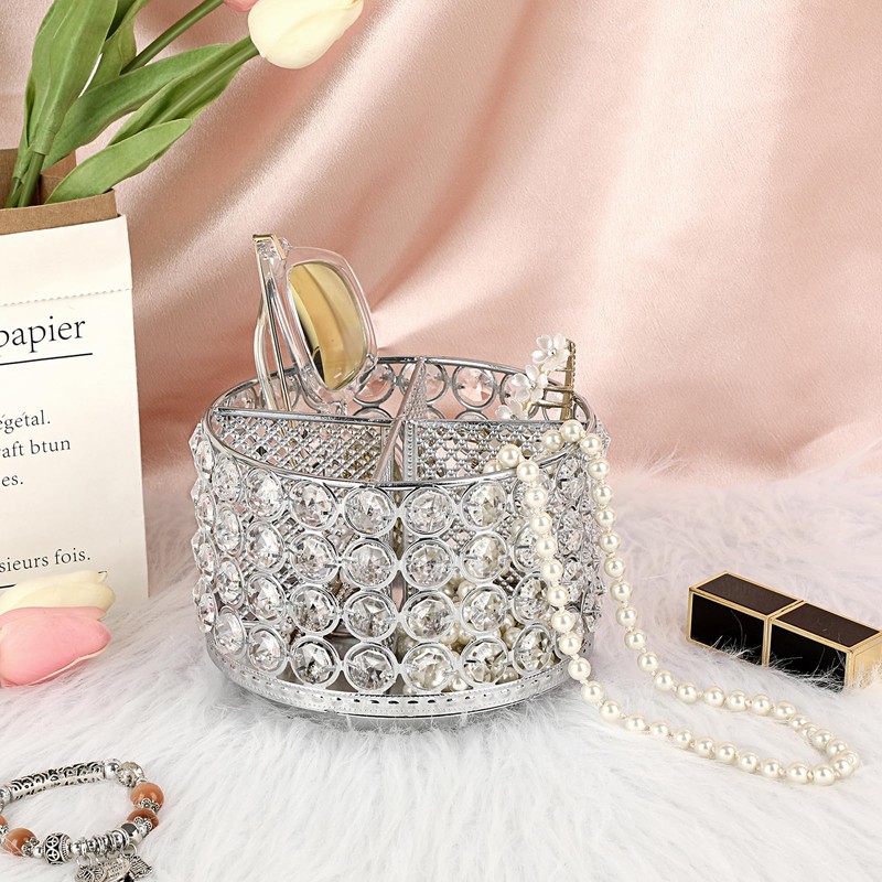 BTSKY Crystal 360 Degree Rotating Desk Organizer Decorative Storage Box