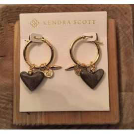 Kendra Scott Frankie Charm Hoop Earrings Obsidian Stone Gold Tone