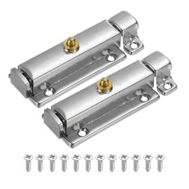 sourcing map Spring Loaded Latch Pin 3.31 x 1.18 Inch Door Safety Slide Lock with Button Internal Door Bolt Latch Sliding Lock Barrel Bolt with Screws Furniture Cabinet Silver, Pack of 2