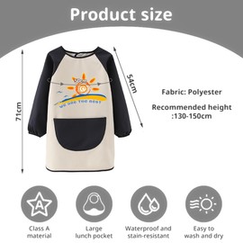 Mecmbj Children's Painting Smock, School 1st Class Children's Apron with Pockets and Sleeves, Waterproof, Painting Apron Children for School Art Painting, Cooking, Laboratory Activity, 7-12 Years Boy