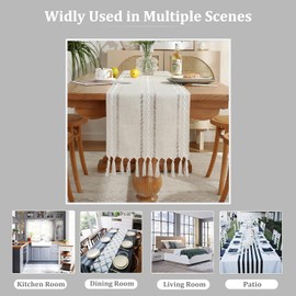 2 Pack Boho Cream Tassel Table Runner, Retro Garden Style Braided Striped Linen Table Runner for Kitchen Wedding Party Dinning Birthday Decor (2, 33*92cm)