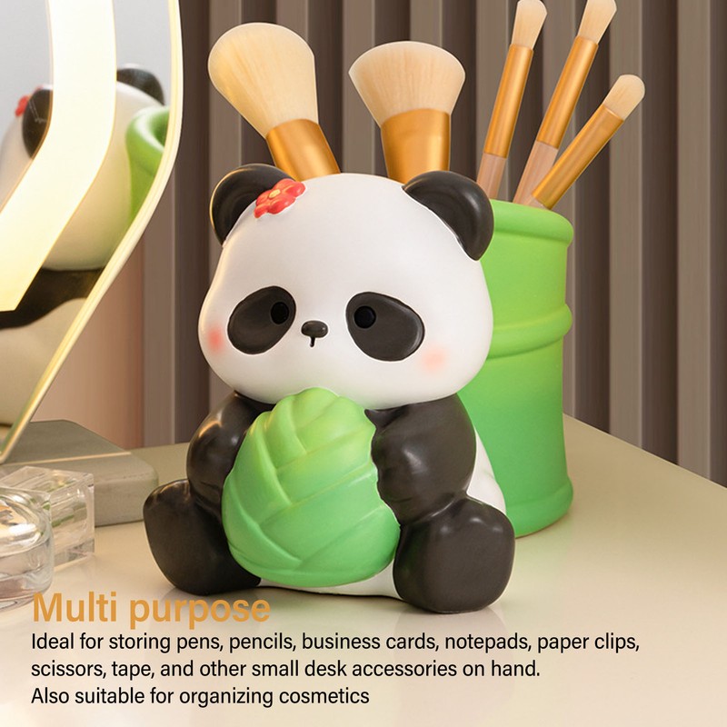 Panda Bamboo Pen Holder Cute Shape Large Capacity Resin Multipurpose