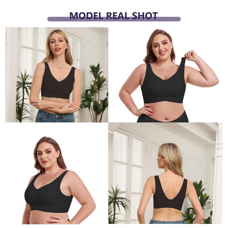HORISUN Seamless Bras Wireless Full Coverage Padded V Neck No