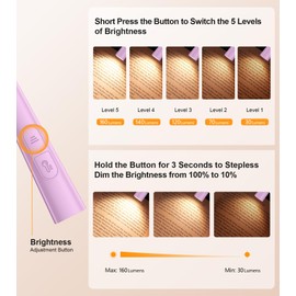 Gritin Book Light, Rechargeable Neck Light for Reading - 4-Color&5-Brightness,Bendable Arms,30-min Timer,80+ Hrs Runtime,Neck Curve Fit Ergonomic Design, Comfortable for Camping,Repairing etc-Purple