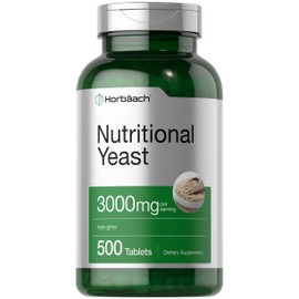Horbäach Nutritional Yeast Tablets with Vitamin B12 | 3000mg | 500 Count | Non-GMO and Gluten Free