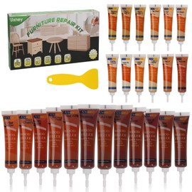 Uxney Wood Furniture Repair Kit,24 Colors Wood Fillers,Wood Scratch Repair Covers & Removers for Repairing Scratches, Dings, Cracks and Holes in Cabinets(Red Series)