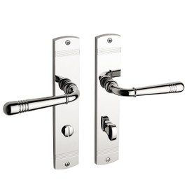 Beschläge Hamburg EMILY ART 70-09 MPN PVD WC Door Handles with Toilet / Bathroom Long Plate for Room Doors - Door Handle for Interior Doors, Polished Nickel PVD Coated