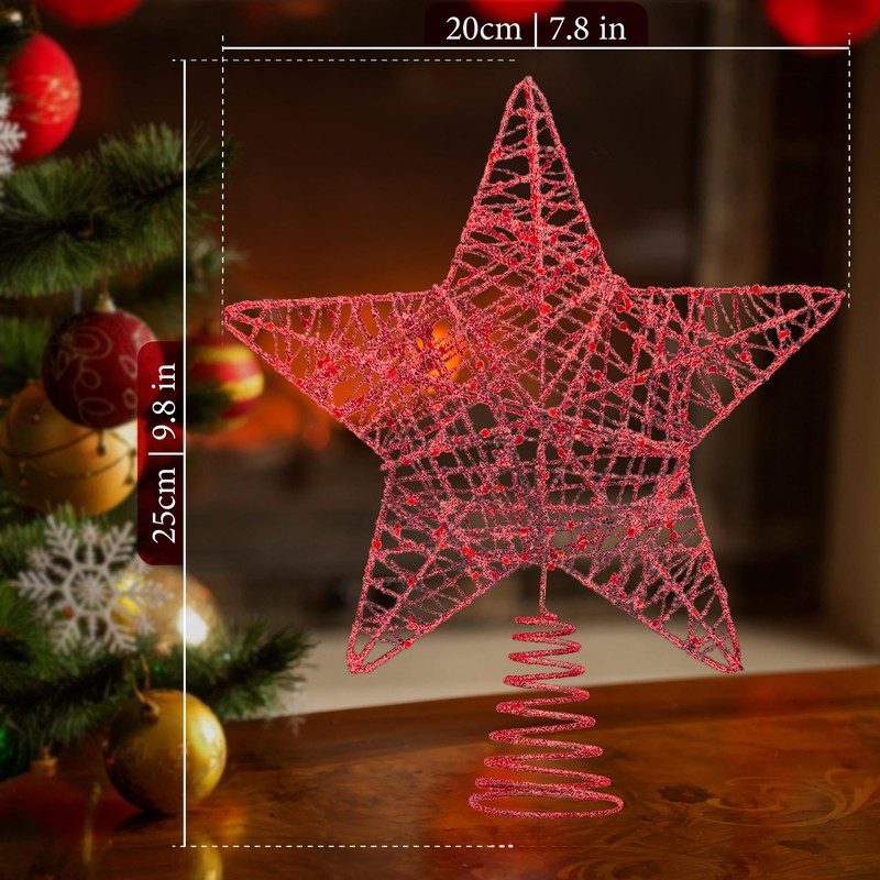 Christmas Tree Topper, Red Glitter Star for Christmas Tree, Christmas