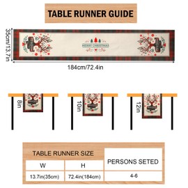 Christmas Table Runner, 72.4x13.7 Inch Xmas Table Cover Merry Christmas Table Runner Linen Christmas Decorations Tablecloth for Dining Table Dinner Party (White Elk Style)