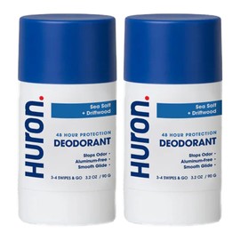 Huron Men’s Deodorant - Dermatologist & Clinically Tested 48 Hour Odor Protection - Aluminum Free Deodorant - 3.2 Oz - Sea Salt & Driftwood (Pack of 2)