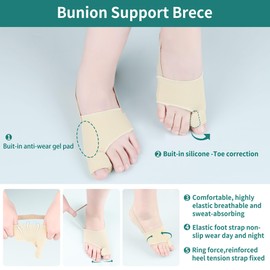DYKOOK Bunion Corrector & Big Toe Straightener Bunion Protector with Heel Strap Toe 1Pair Separator Bunion Splint with Non-slip Hallux Valgus Corrector & Protect Foot Day Night(Beige Small)