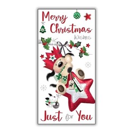 Money Wallet Christmas Card - Dog and Star Bauble - Festive Design - Special Finishes - Made in the UK
