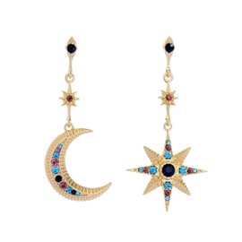 HMOOY Moon and Star Earrings, Bohemian Asymmetrical Sun Moon Star Dangle Earrings Fashion Long Drop Dangle Stud Earrings Punk Jewelry Gifts for Women (Gold-C)