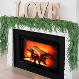 2PCS Norfolk Pine Garland,Real Touch Winter Pine Garland,6FT Artificial Greenery Garlands for Wall Table Window Stairs Mantle Fireplace Christmas Holiday Indoor Outdoor Decorations
