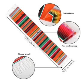 Mexican Table Runner Mexican Carnival Party Table Runner 35 x 215cm Serape Table Runner with Tassel Cotton Mexican Striped Tablecloth Wedding Theme Party Decor Mexican Beach Blanket Outdoor Picnics