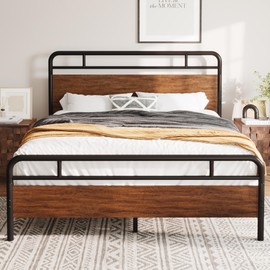 Allewie Queen Size Platform Bed Frame with Wooden Headboard and Footboard, Heavy Duty 13 Metal Slats Support, Under-Bed Storage, No Box Spring Needed, Noise Free, Easy Assembly, Walnut