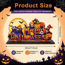 Happy Halloween Table Decoration, Wooden Pumpkins Table Stand Centerpiece Sign, Create Pumpkin Boo Spooky Atmosphere, Halloween Decorations Indoor Tabletop Ornaments for Spooky Trick or Treat Party