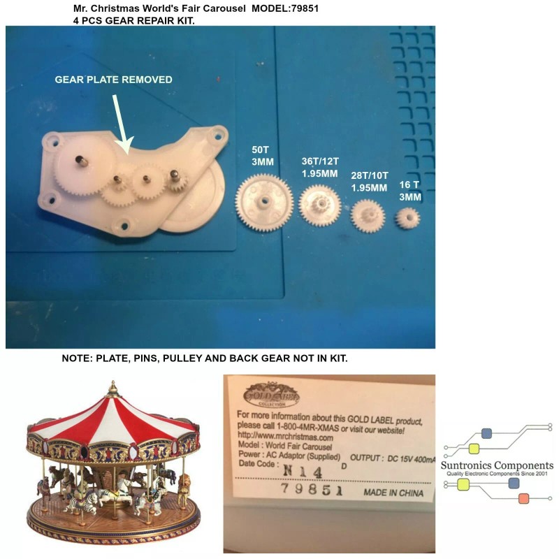 MR. CHRISTMAS WORLD'S CAROUSEL MODEL:79851 PLASTIC 4 PC GEAR KIT
