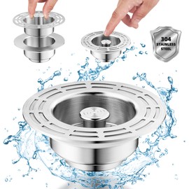 JIANMIAN 3-in-1 Kitchen Sink Drain Strainer Stopper, Upgraded Stainless Steel Pop-Up, Anti-Clog Double Seal Sink Filter for Standard 3-1/2 inch Drain