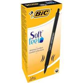 Bic Soft Feel Ballpoint Pen, Medium Point (1.0 mm), Black Ink, Box of 12 - Writing Pens with Rubberized Barrel And Quick-Drying Ink X2