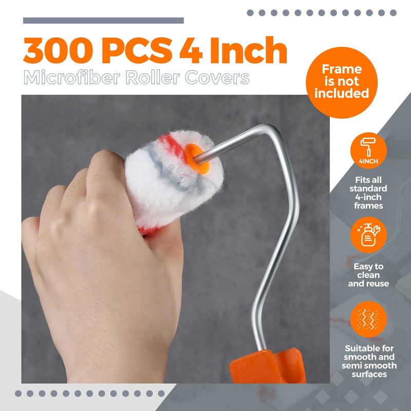 Leumoi 300 Pcs 4 Inch Mini Paint Roller Cover 1/2"