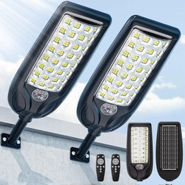 Solar Street Light Outdoor, 3 Color Temperature Waterproof 30000LM, Solar Powered Flood Security LED Lights Dusk to Dawn with Motion Sensor and Remote for Yard Parking Lot 2 Pack