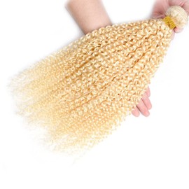 Honey Blonde Kinky Curly Bundles Human Hair Color 613 Bundles Human Hair 613 Blonde Curly Wave Bundles Double Weft Brazilian Human Hair Extersions Bundles (12 14 16 Inch 3 Bundles)