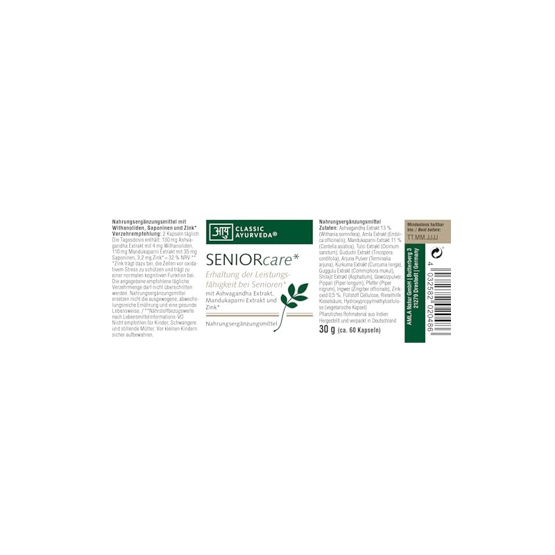 Classic Ayurveda - SENIORcare Capsules - 30 g (approx. 60
