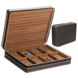 SANSREPONSE Jewelry Box Case Chest Carriable Portable with Handle Zipper Large Organizer Faux-Leather Accessory Case Storage(BR-GR)