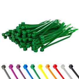 Pack of 100 Cable Ties, Cable Ties UV Resistant, Nylon, Various Sizes, Super Durable, Self-Locking Cable Ties (Green, 100 Pieces x 100 mm)