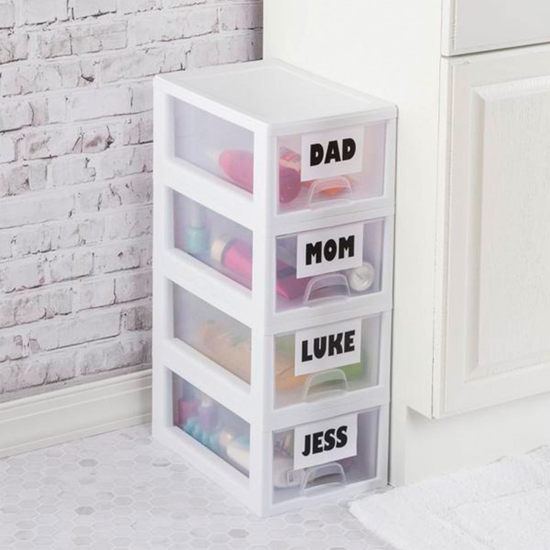 Sterilite 18-Pack Stacking Drawers, Clear Storage Closet Organizer, White Frame,