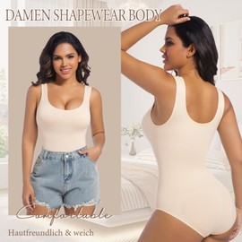 ONEW Shapewear Damen Body Shaper Bauchweg Miederbody Figurformende Tank Top Taillentrainer Sculpting Bodysuit Beige XL