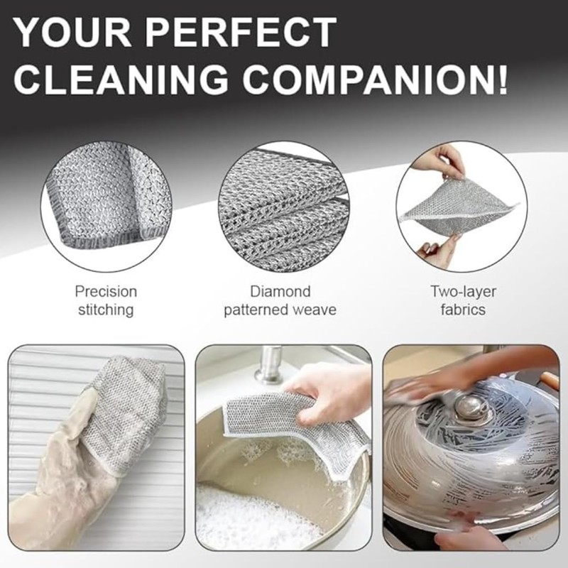 Aashvi 6 PCS Double Layer Wire Dishwashing Cloth Rag Non-Scratch