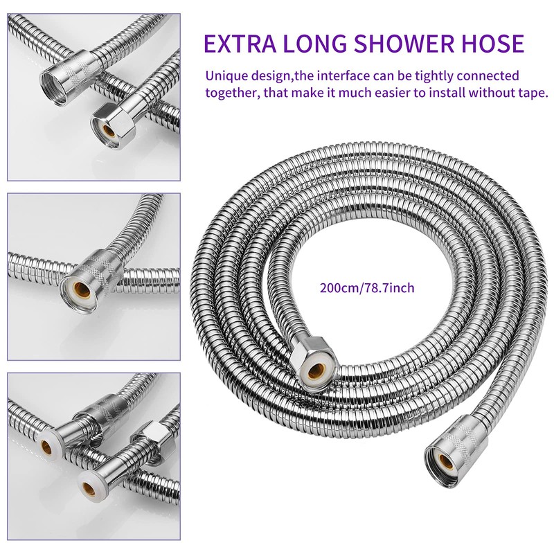 Chrome Shower Head Holder & Mount, Stainless Steel Hose, Handheld