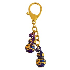 Juanxian Feng Shui Five Blessings Wu Lou Lucky Charm Bagua Wu Lou Feng Shui Natural Wu Lou Fengshui Keychain, Blue/Purple