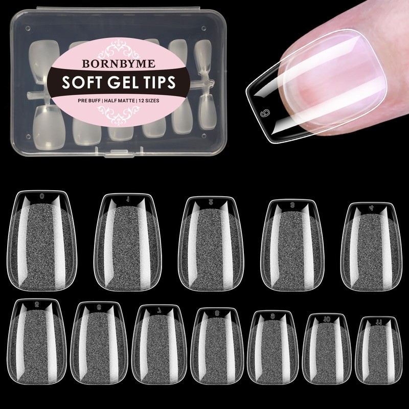 BORNBYME Short Coffin Soft Gel Nail Tips,120PCS Pre Buff Full