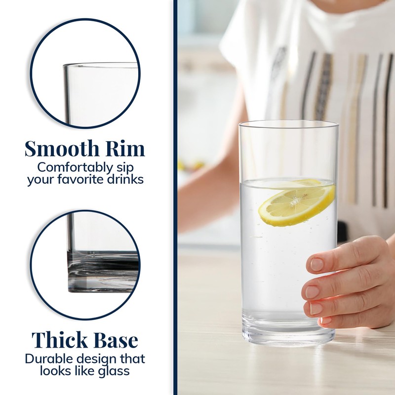 US Acrylic Classic Clear Plastic Reusable Drinking Glasses (Set of