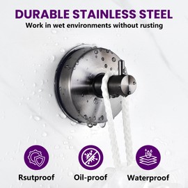 JOMOLA Suction Cup Shower Hooks for Hanging Towel Suction Hook for Inside Shower Stainless Steel Coat Hooks Wall Mounted Kitchen Utensil Stainless Steel, Brushed Black, 2PCS